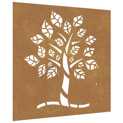 Decorazione Muro da Giardino 55x55 cm Albero in Acciaio Corten - homemem39