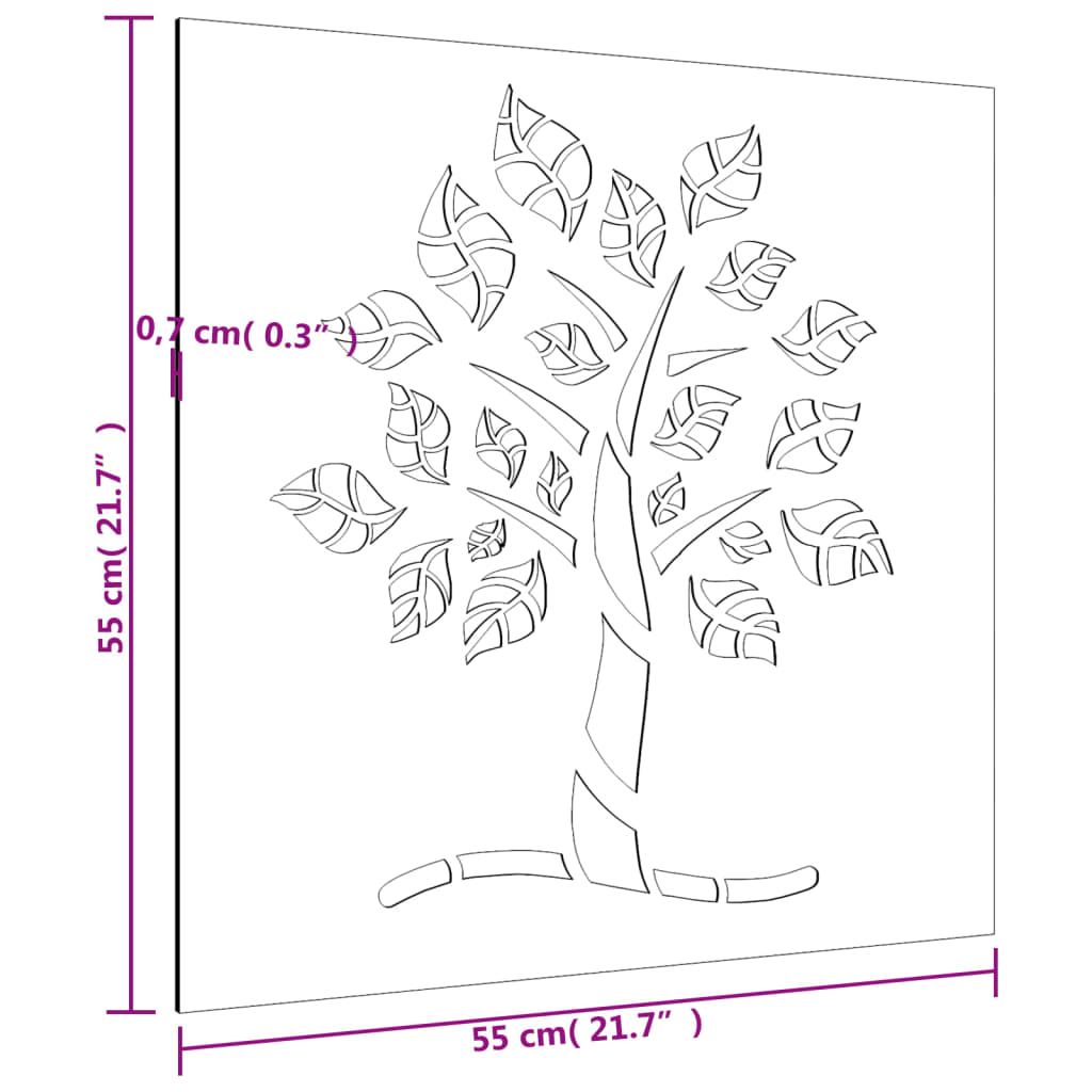 Decorazione Muro da Giardino 55x55 cm Albero in Acciaio Corten - homemem39