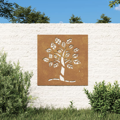 Decorazione Muro da Giardino 55x55 cm Albero in Acciaio Corten - homemem39