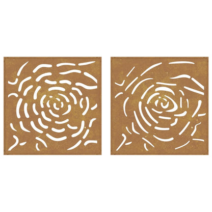 Decorazioni Muro Giardino 2 pz 55x55 cm Rosa in Acciaio Corten - homemem39