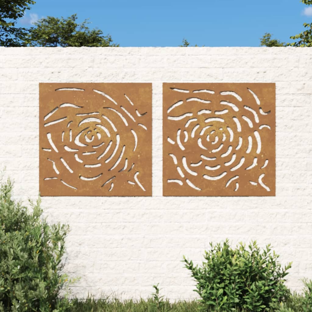 Decorazioni Muro Giardino 2 pz 55x55 cm Rosa in Acciaio Corten - homemem39
