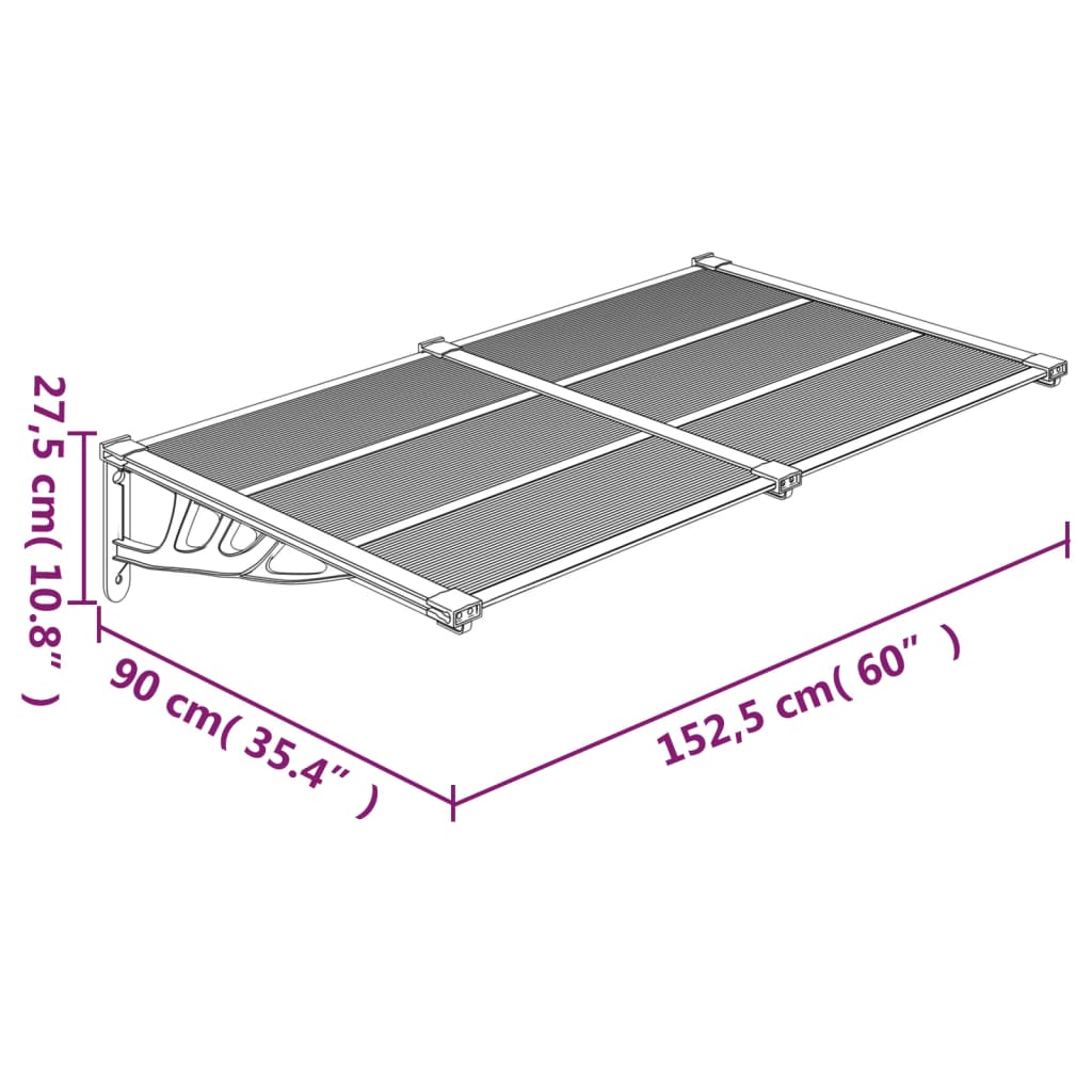 Tettoia per Porta Grigio e Trasparente 152,5x90cm Policarbonato - homemem39