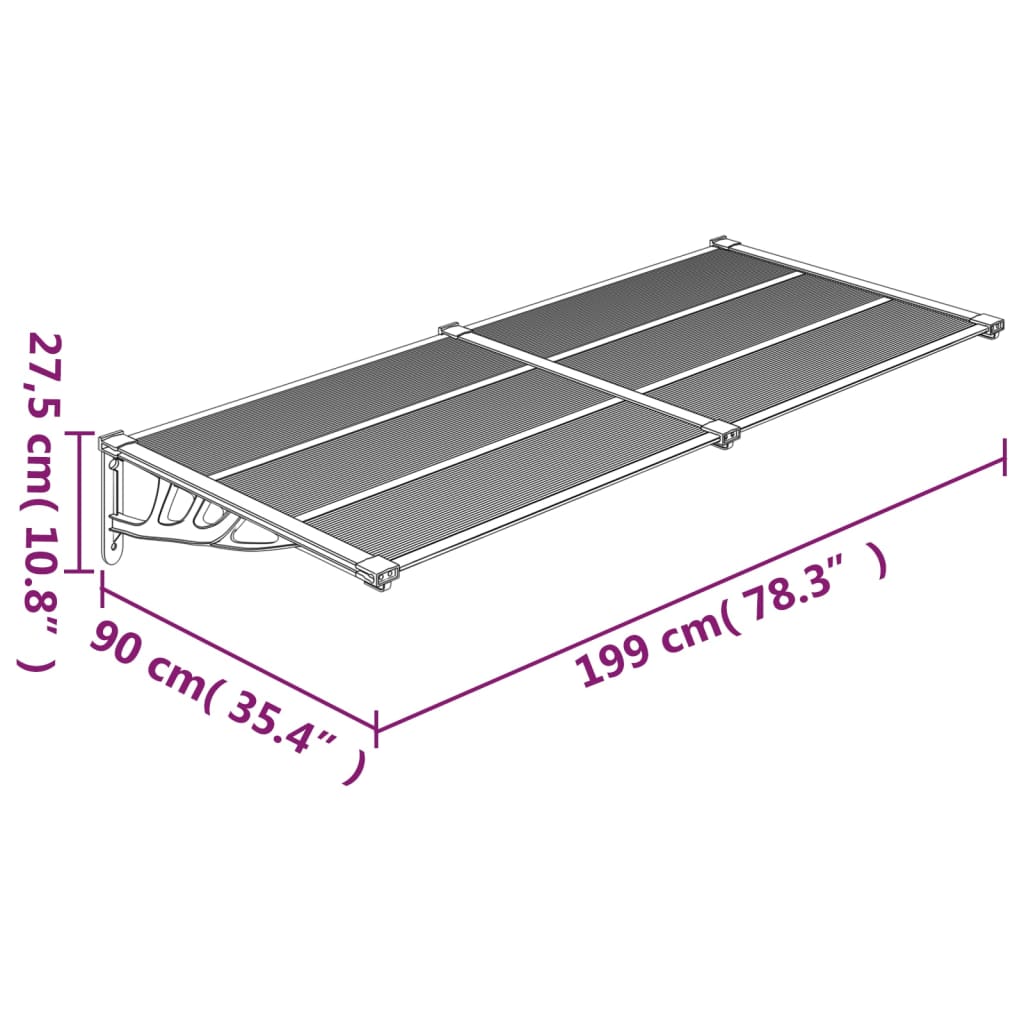 Tettoia per Porta Grigio e Trasparente 199x90 cm Policarbonato - homemem39