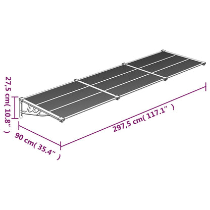 Tettoia per Porta Grigio e Trasparente 297,5x90cm Policarbonato - homemem39