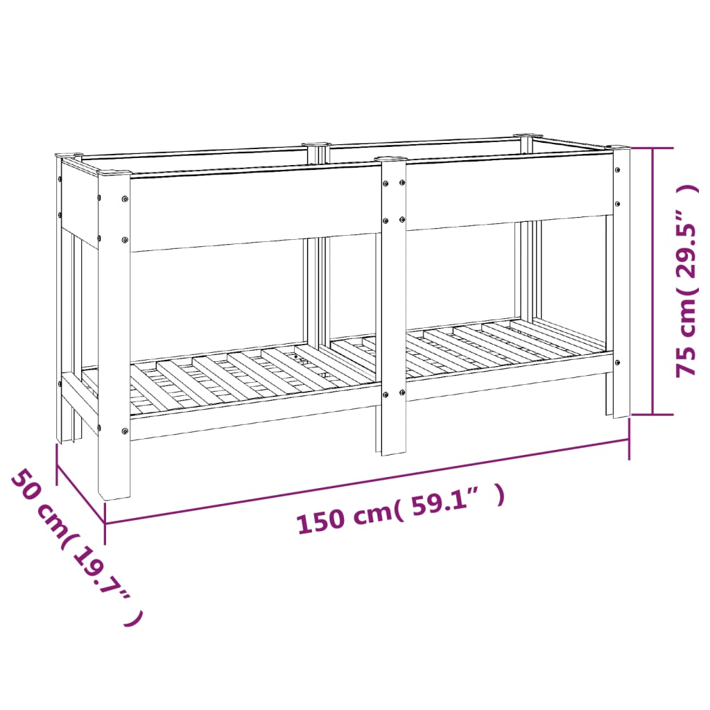 Fioriera Rialzata Giardino con Ripiano Grigia 150x50x75 cm WPC - homemem39