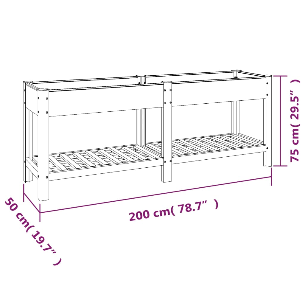 Fioriera Rialzata Giardino con Ripiano Grigia 200x50x75 cm WPC - homemem39