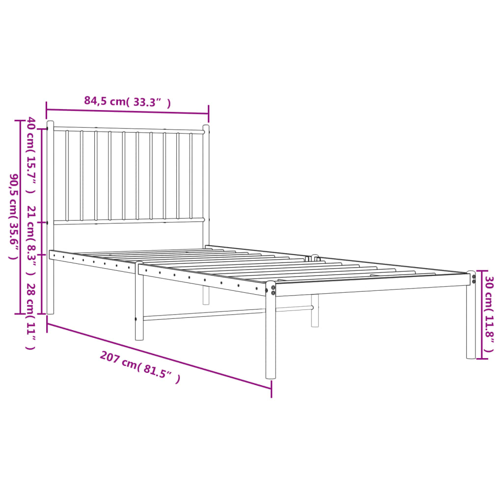 Giroletto con Testiera in Metallo Nero 80x200 cm - homemem39