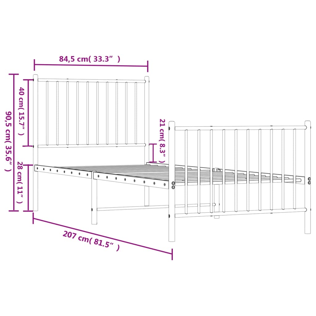 Giroletto con Testiera e Pediera Metallo Nero 80x200 cm - homemem39