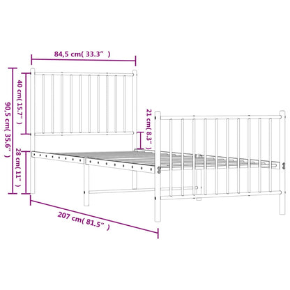 Giroletto con Testiera e Pediera Metallo Nero 80x200 cm - homemem39