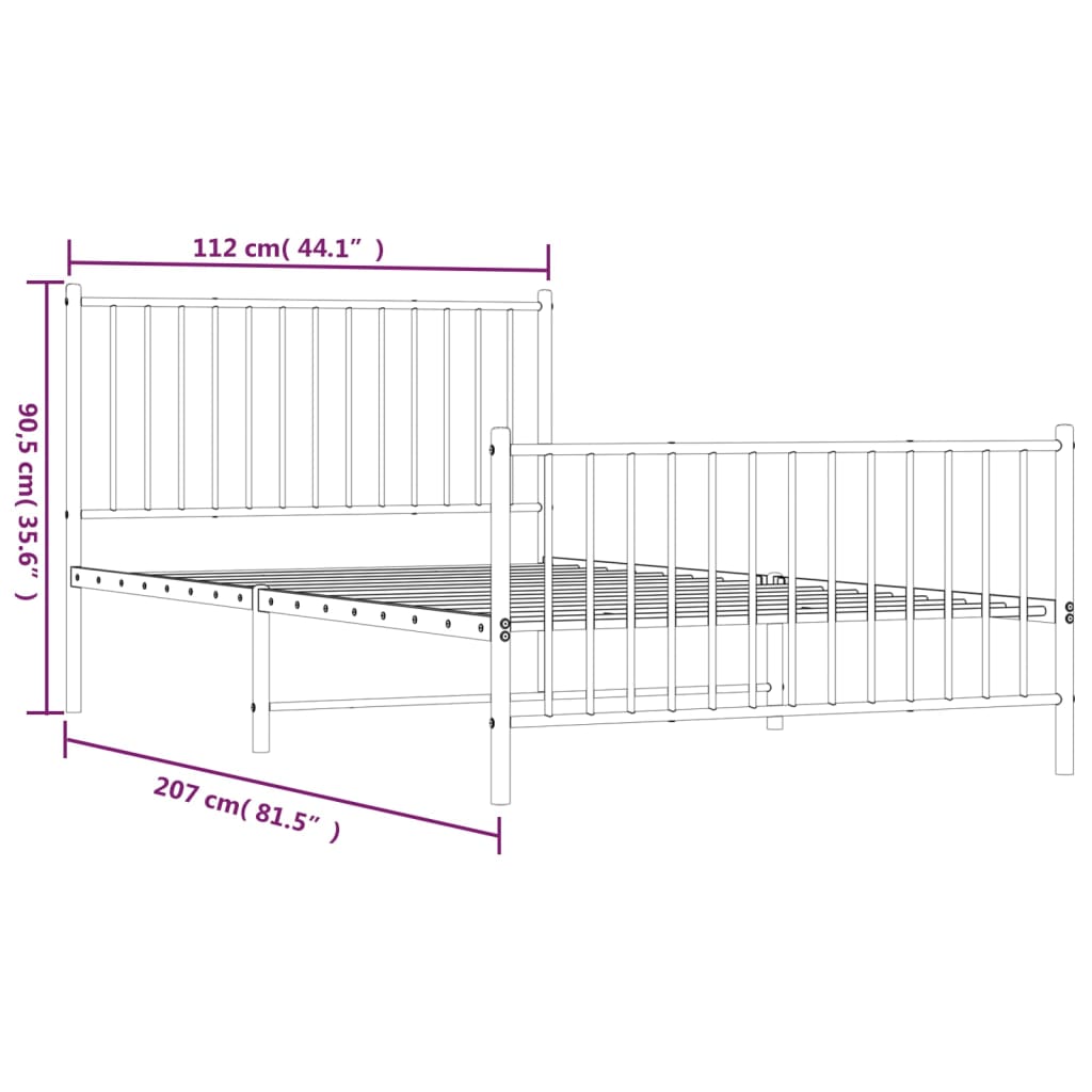 Giroletto con Testiera e Pediera Metallo Nero 107x203 cm - homemem39