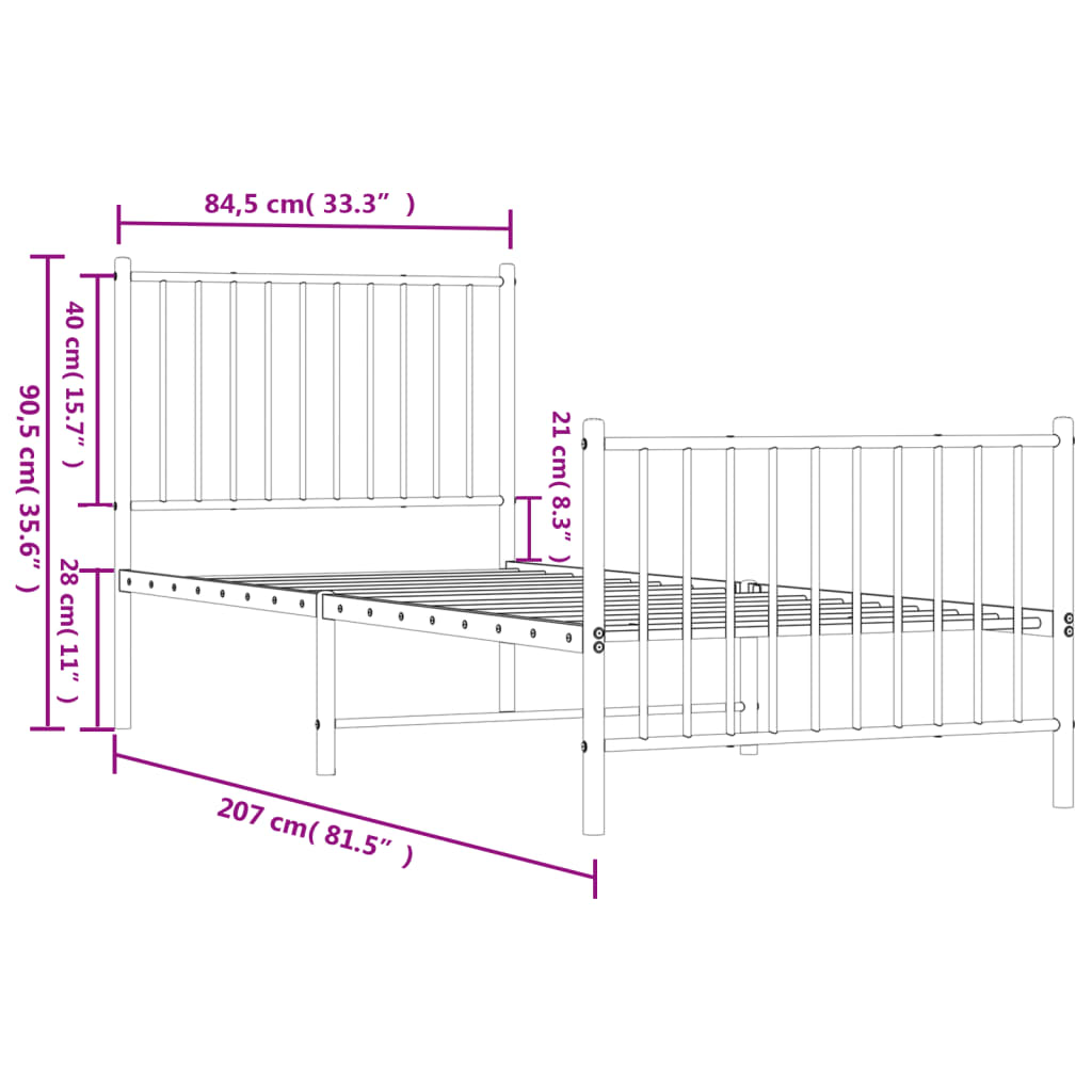 Giroletto con Testiera e Pediera Metallo Bianco 80x200 cm - homemem39