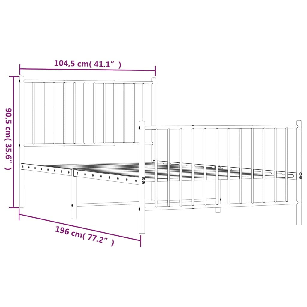 Giroletto con Testiera e Pediera Metallo Bianco 100x190 cm - homemem39