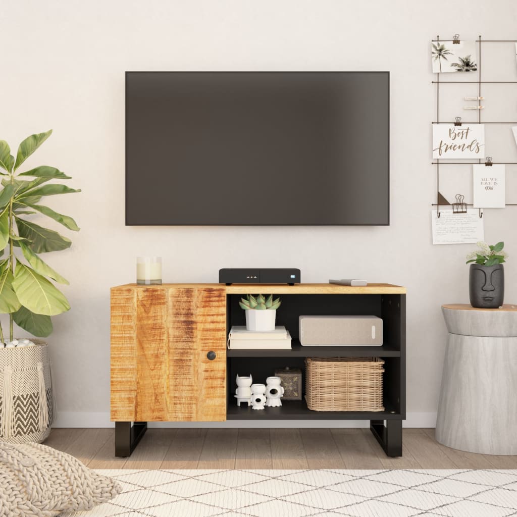 Mobile TV 80x33x46cm Legno Massello Mango e Legno Multistrato - homemem39