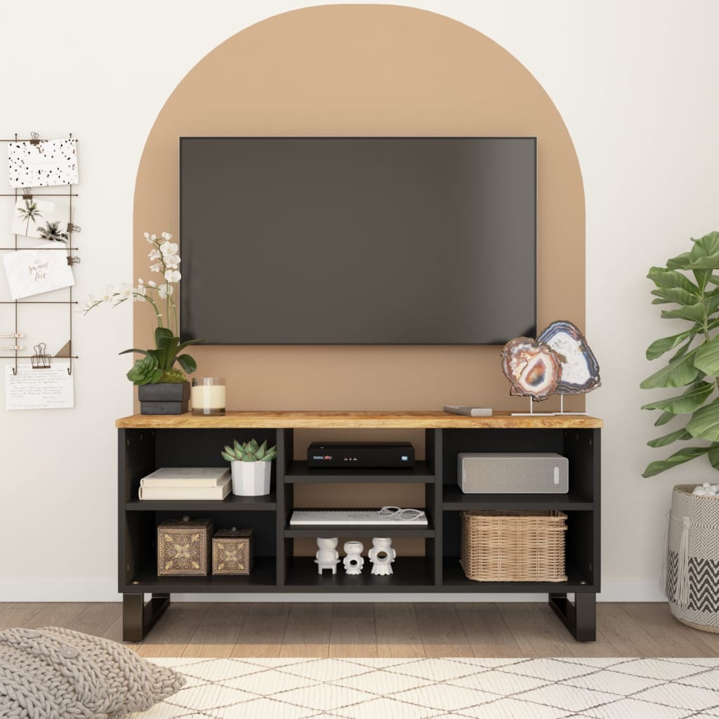 Mobile TV 100x33x46cm Legno Massello Mango e Legno Multistrato - homemem39