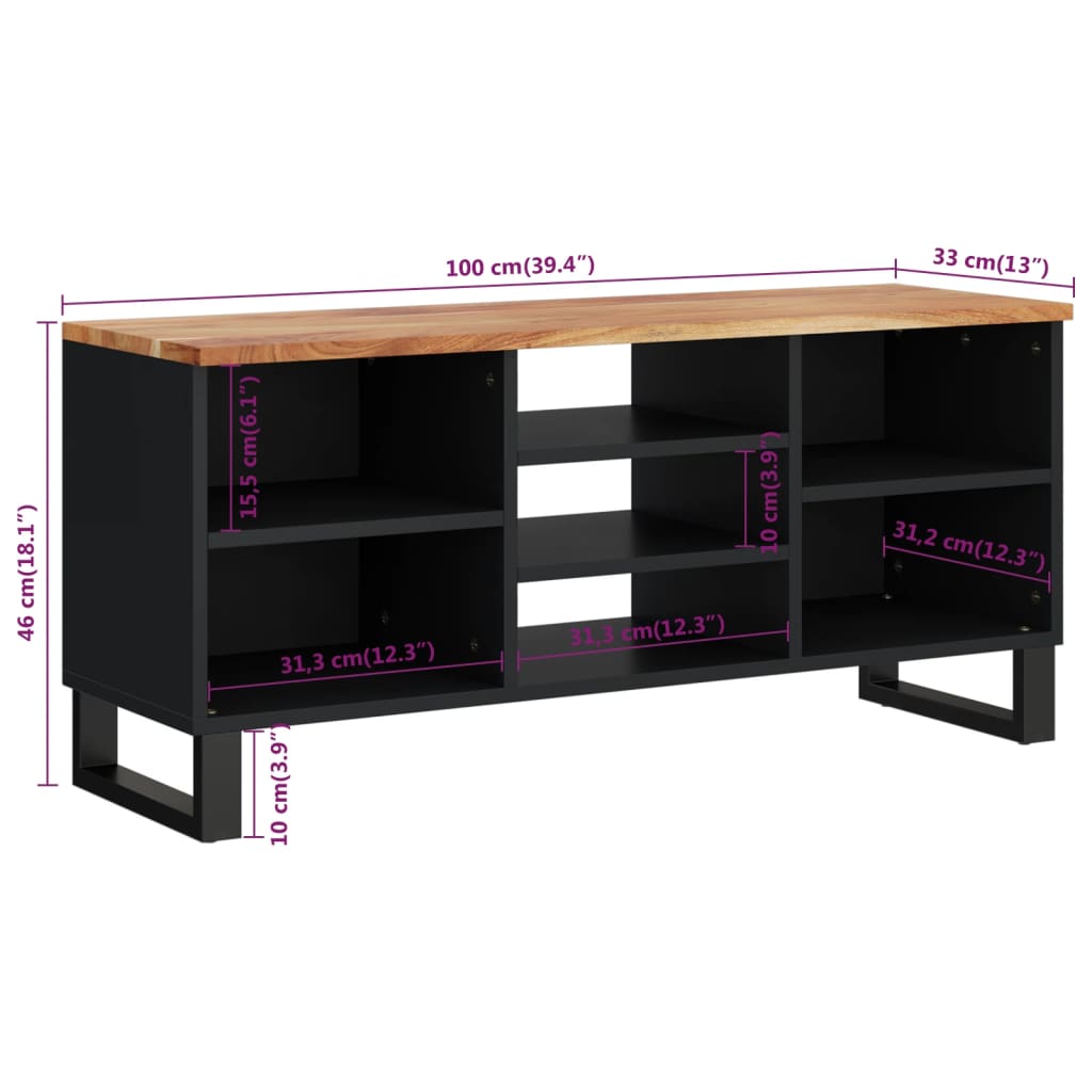 Mobile TV 100x33x46cm Legno Massello Acacia e Legno Multistrato - homemem39