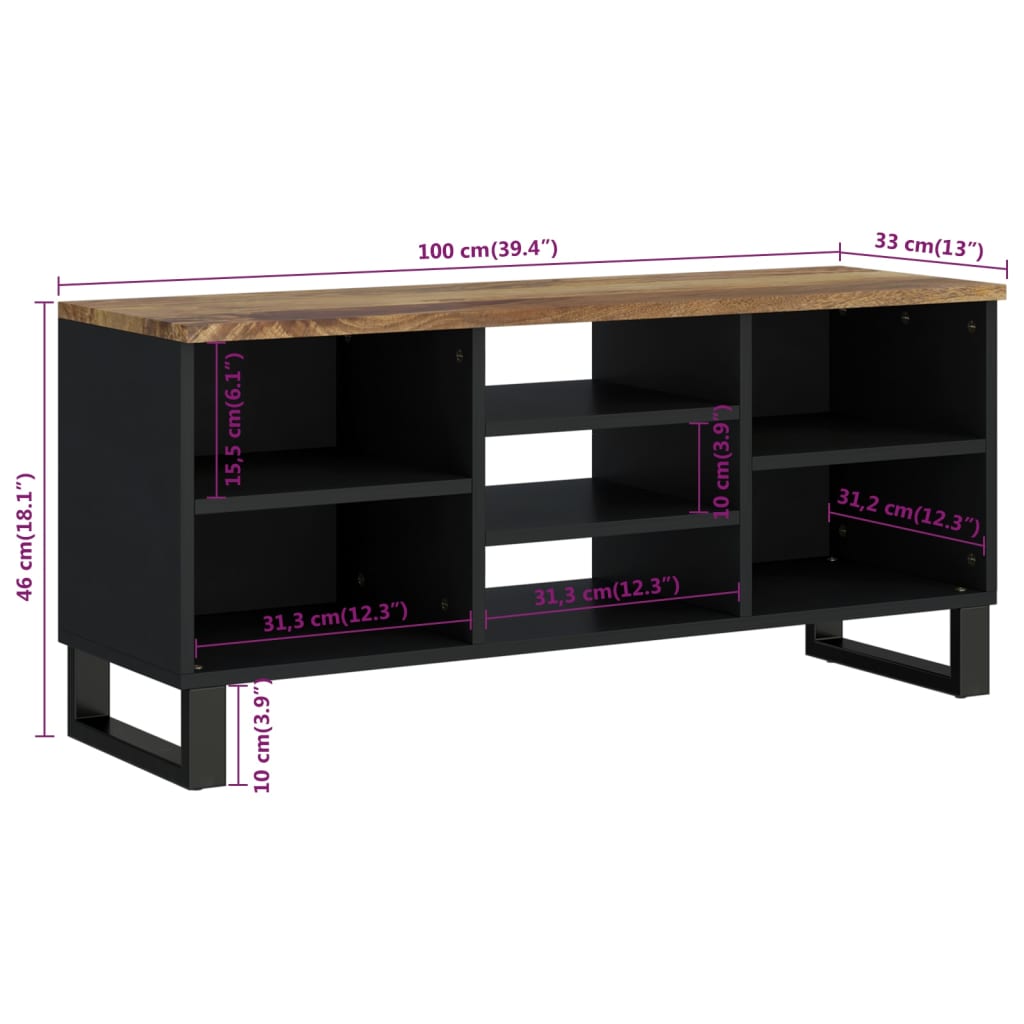 Mobile TV 100x33x46cm Legno Massello Mango e Legno Multistrato - homemem39