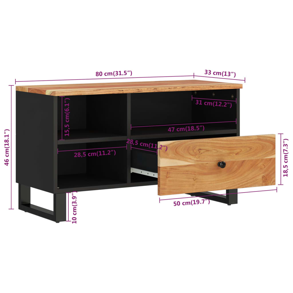 Mobile TV 80x33x46cm Legno Massello Acacia e Legno Multistrato - homemem39