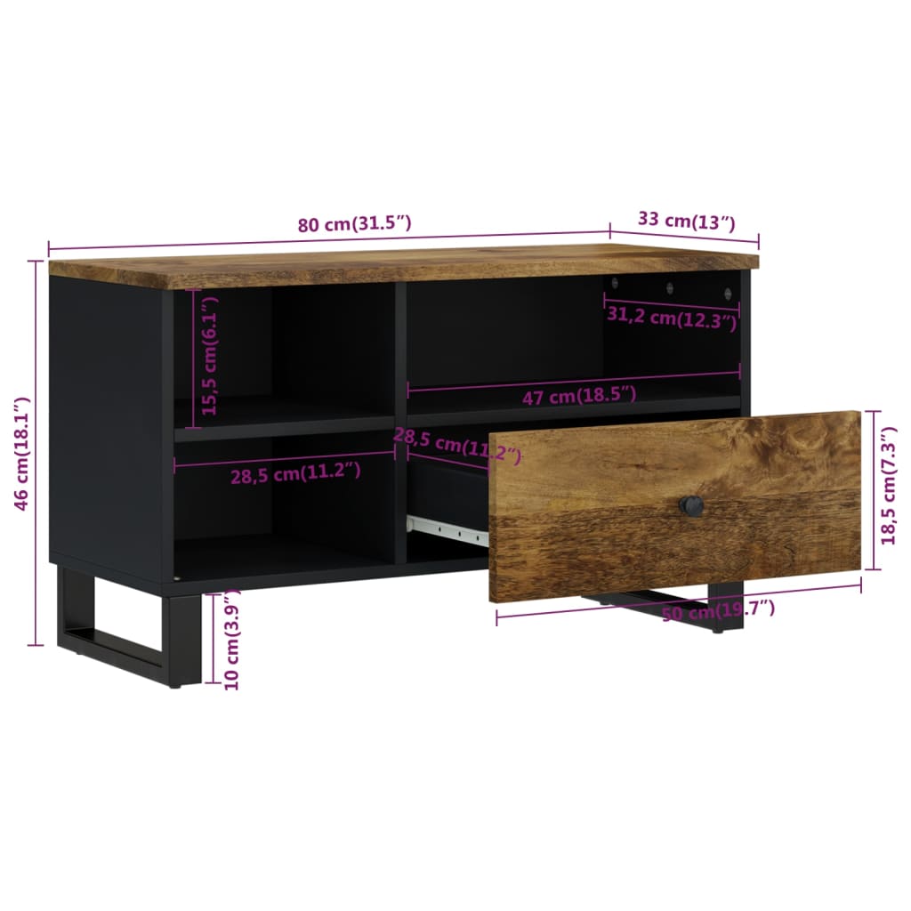 Mobile TV 80x33x46cm Legno Massello Mango e Legno Multistrato - homemem39