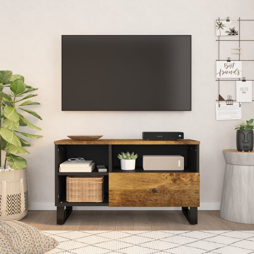 Mobile TV 80x33x46cm Legno Massello Mango e Legno Multistrato - homemem39