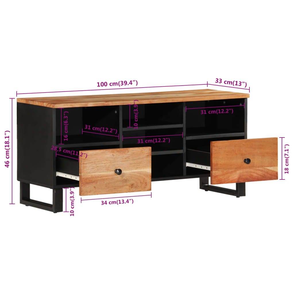 Mobile TV 100x33x46cm Legno Massello Acacia e Legno Multistrato - homemem39