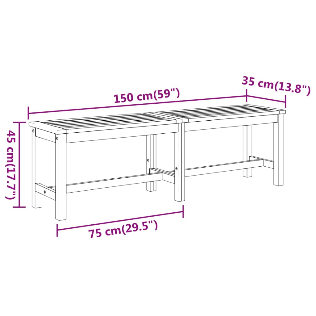 Panca da Giardino 150x35x45 cm in Legno Massello di Acacia - homemem39