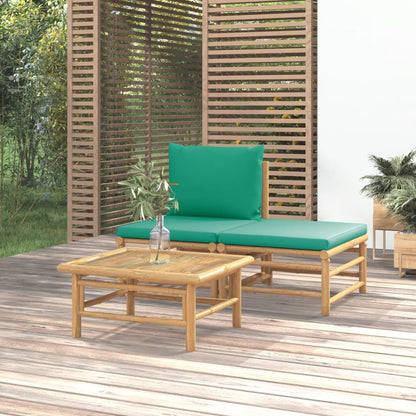 Set Salotto da Giardino 3pz con Cuscini Verdi Bambù - homemem39