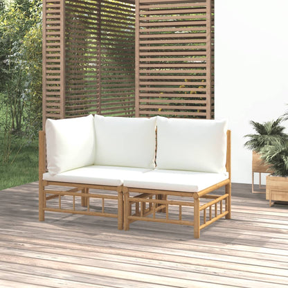 Set Salotto da Giardino 2pz con Cuscini Bianco Crema in Bambù - homemem39