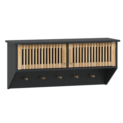 Armadietto Parete con Ganci Nero 80x24x35,5cm Legno Multistrato - homemem39