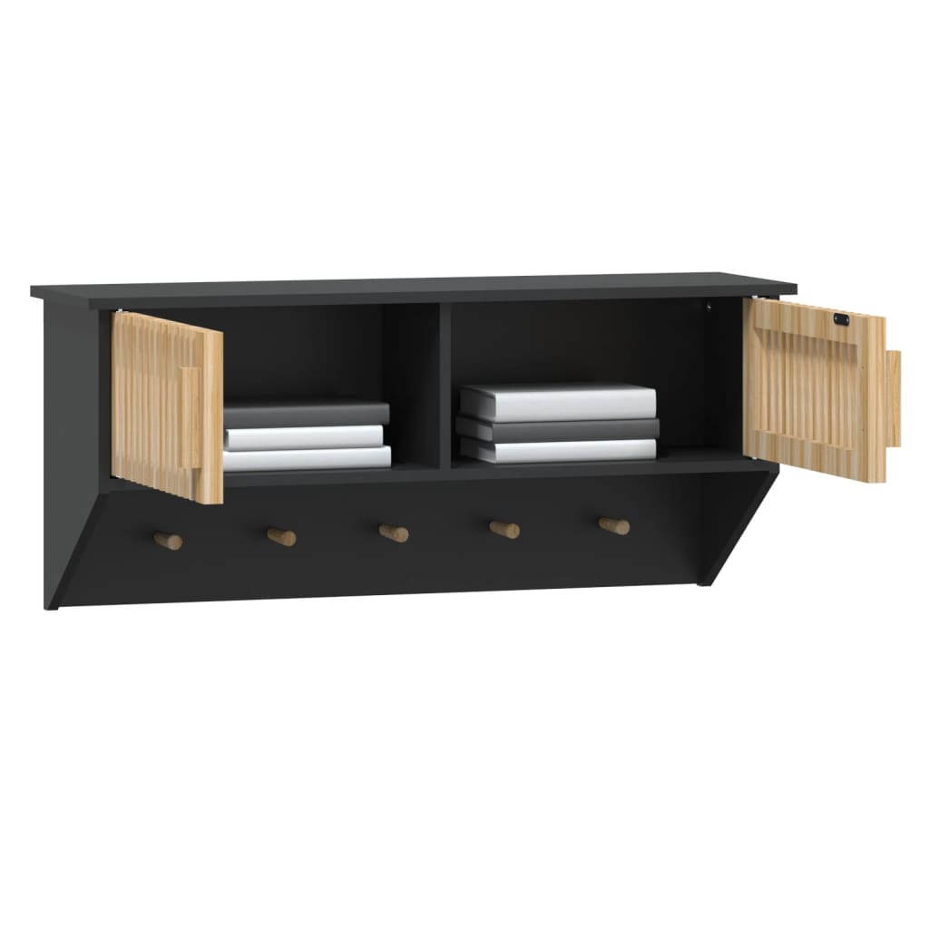 Armadietto Parete con Ganci Nero 80x24x35,5cm Legno Multistrato - homemem39