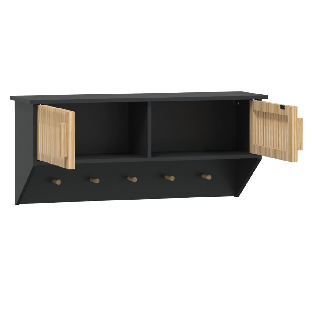 Armadietto Parete con Ganci Nero 80x24x35,5cm Legno Multistrato - homemem39