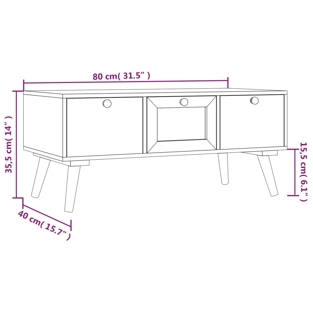 Tavolino da Salotto con Cassetti 80x40x35,5cm Legno Multistrato - homemem39