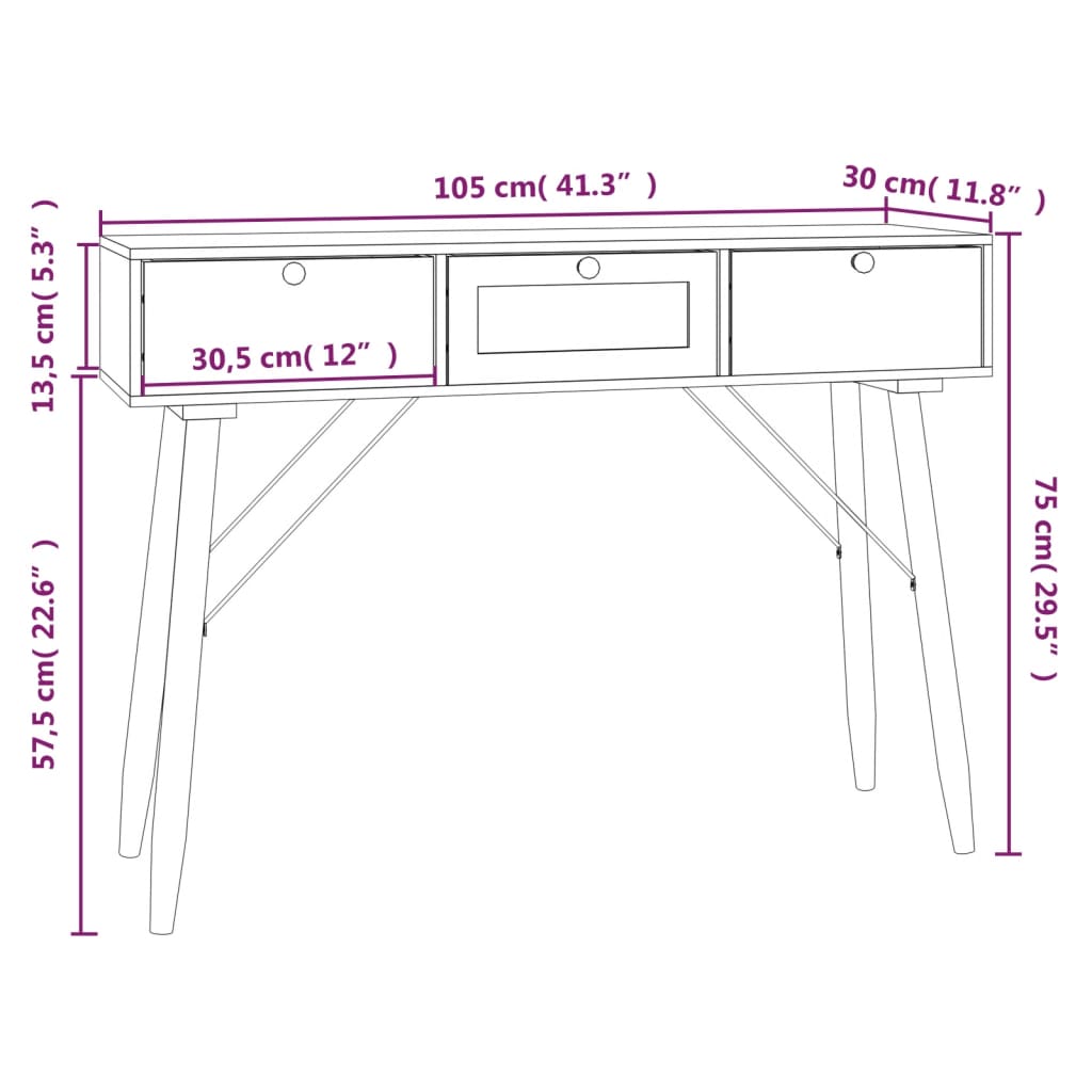 Tavolino Consolle con Cassetti 105x30x75 cm Legno Multistrato - homemem39