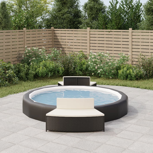 Panche per Spa con Cuscini 2 pz in Polyrattan Nero - homemem39