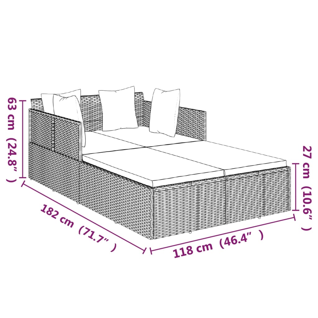 Lettino con Cuscini Marrone 182x118x63 cm in Polyrattan - homemem39