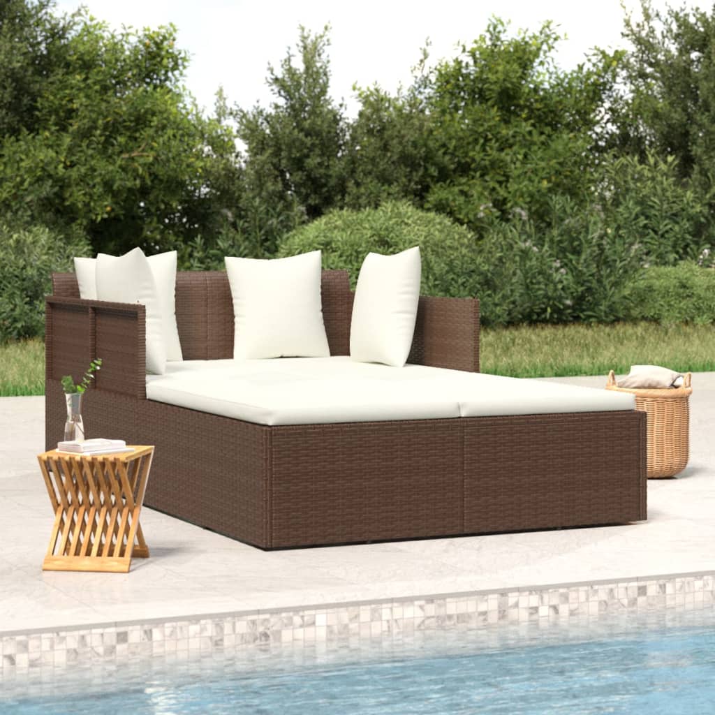 Lettino con Cuscini Marrone 182x118x63 cm in Polyrattan - homemem39