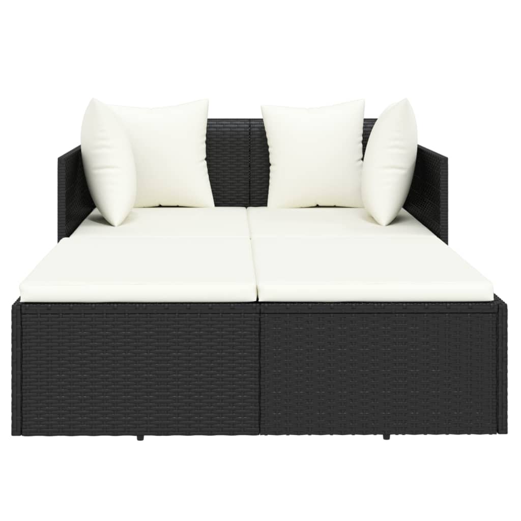 Lettino con Cuscini Nero 182x118x63 cm in Polyrattan - homemem39