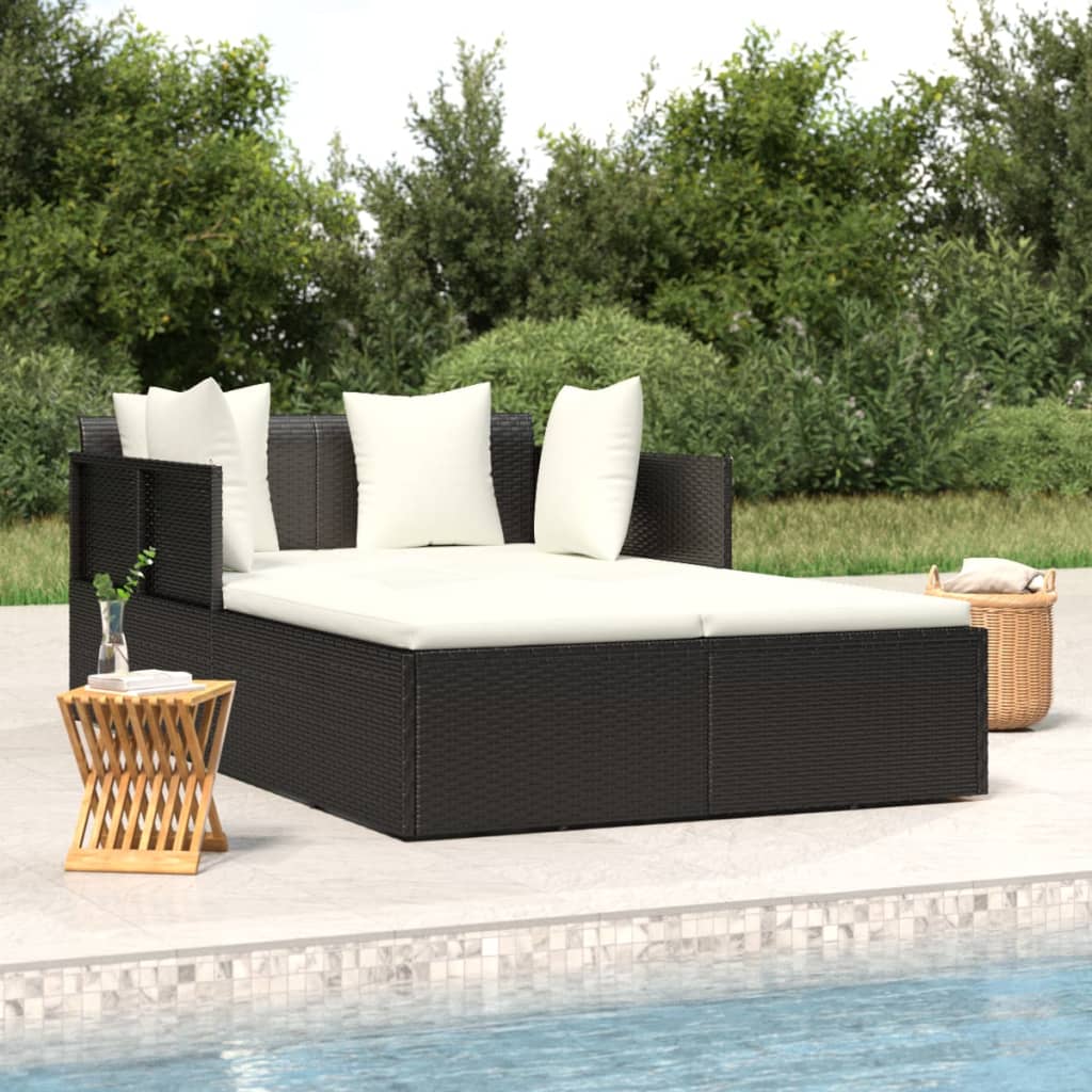 Lettino con Cuscini Nero 182x118x63 cm in Polyrattan - homemem39