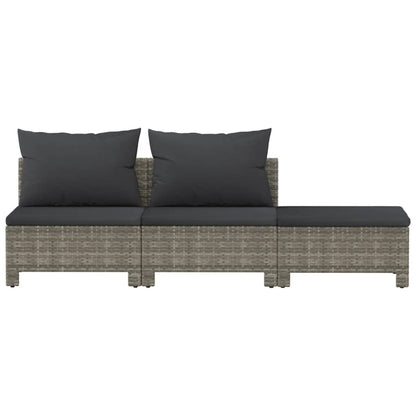 Set Divani da Giardino 3 pz con Cuscini in Polyrattan Grigio - homemem39