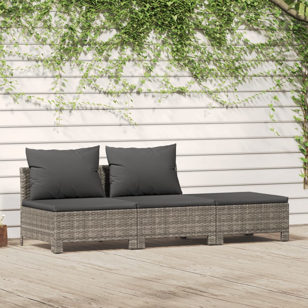 Set Divani da Giardino 3 pz con Cuscini in Polyrattan Grigio - homemem39