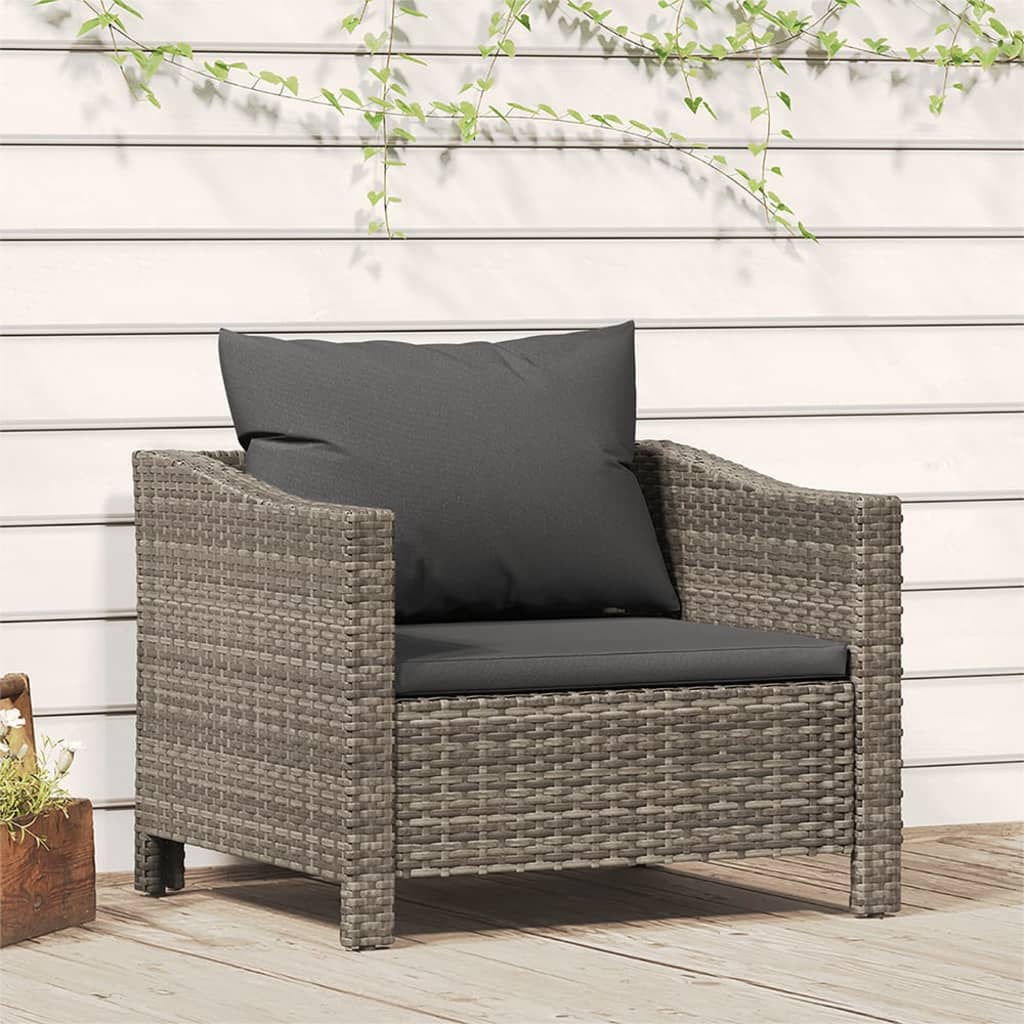 Poltrona da Giardino con Cuscino Grigio in Polyrattan - homemem39