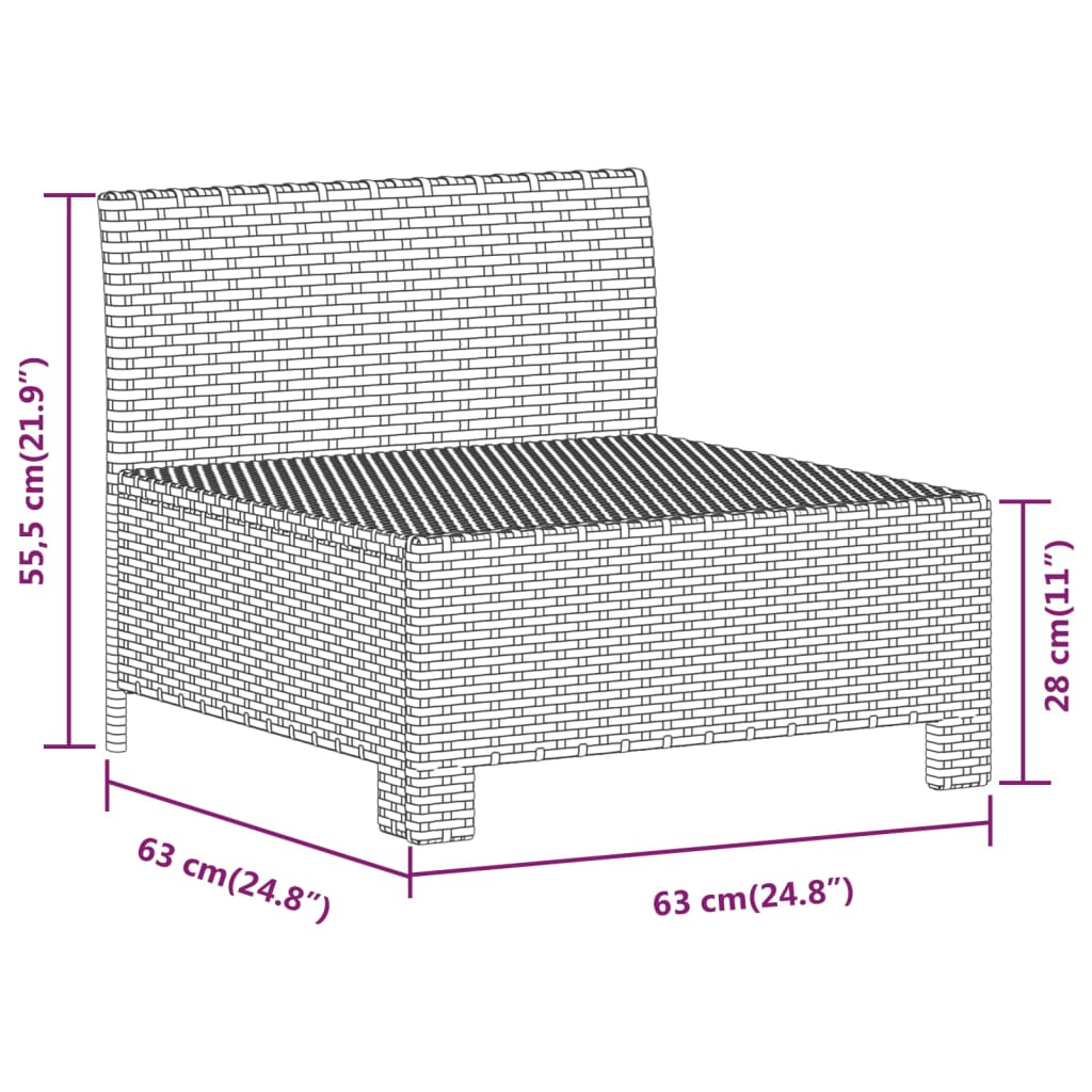 Divano Centrale da Giardino con Cuscino in Polyrattan Grigio - homemem39