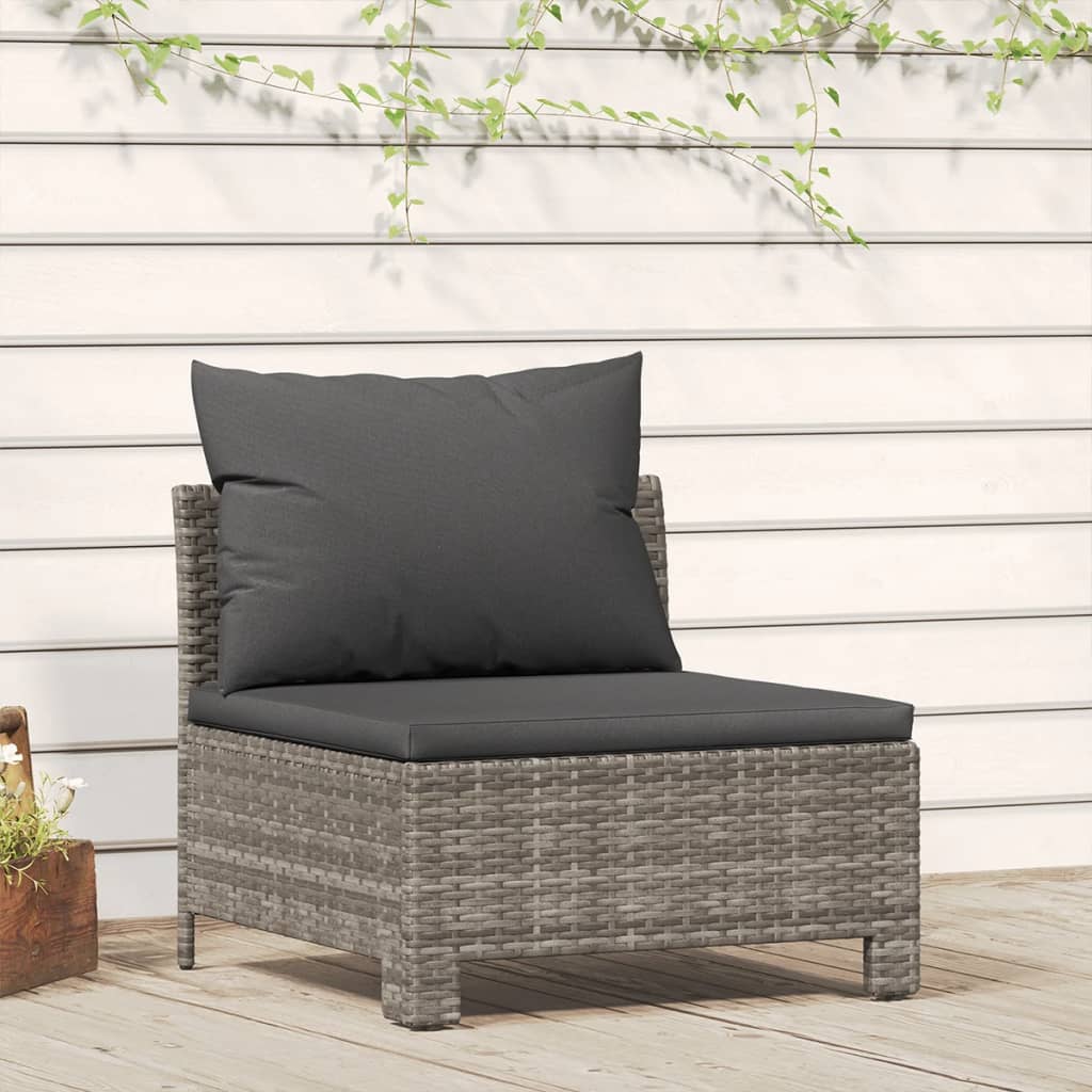 Divano Centrale da Giardino con Cuscino in Polyrattan Grigio - homemem39