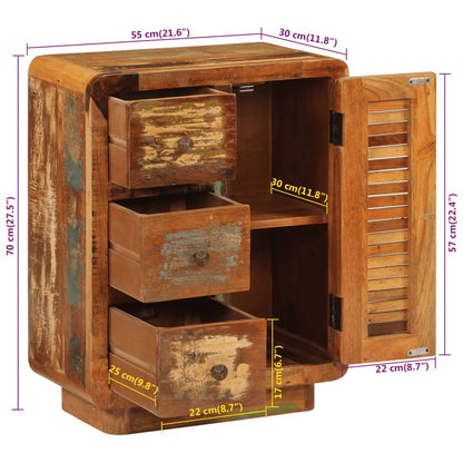 Credenza con 3 Cassetti 55x30x70 cm Legno Massello di Recupero - homemem39