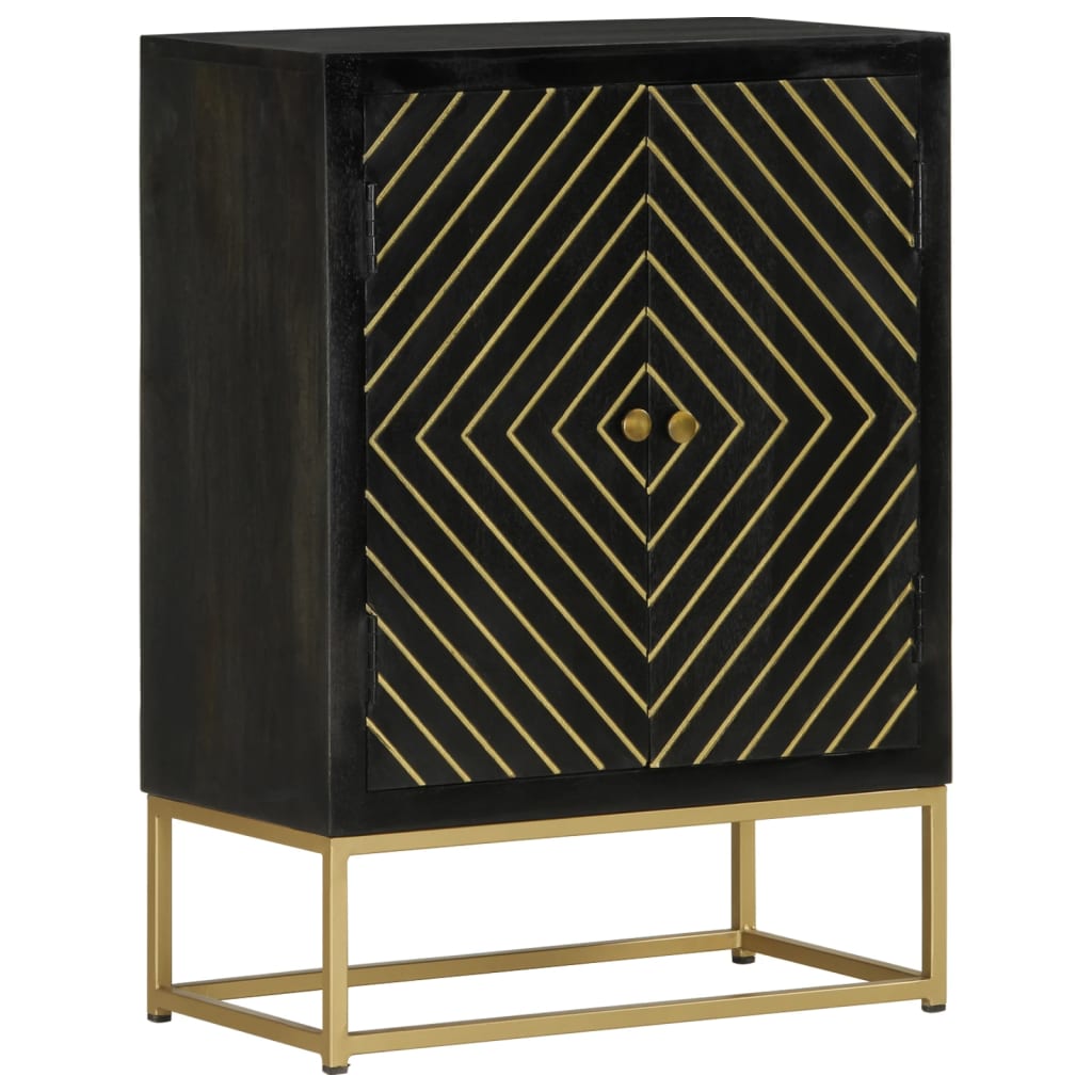 Credenza con 2 Ante Nero e Oro 55x30x75 cm Legno Massello Mango - homemem39