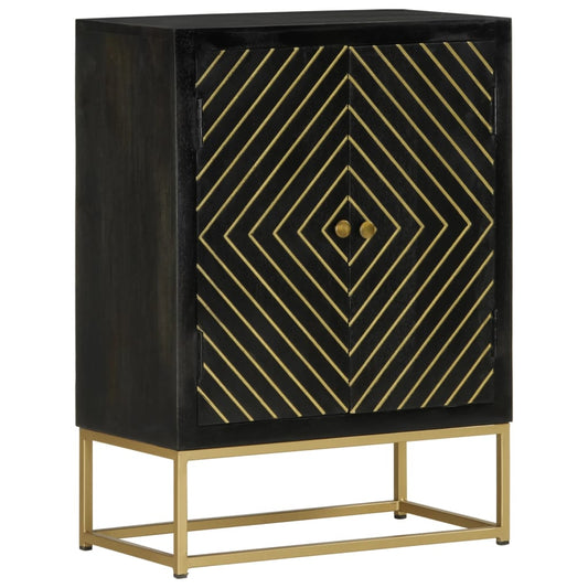 Credenza con 2 Ante Nero e Oro 55x30x75 cm Legno Massello Mango - homemem39