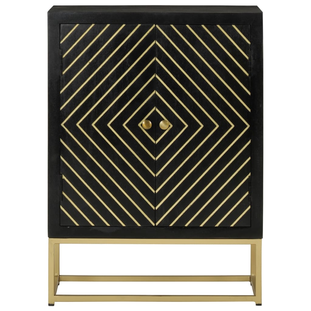 Credenza con 2 Ante Nero e Oro 55x30x75 cm Legno Massello Mango - homemem39