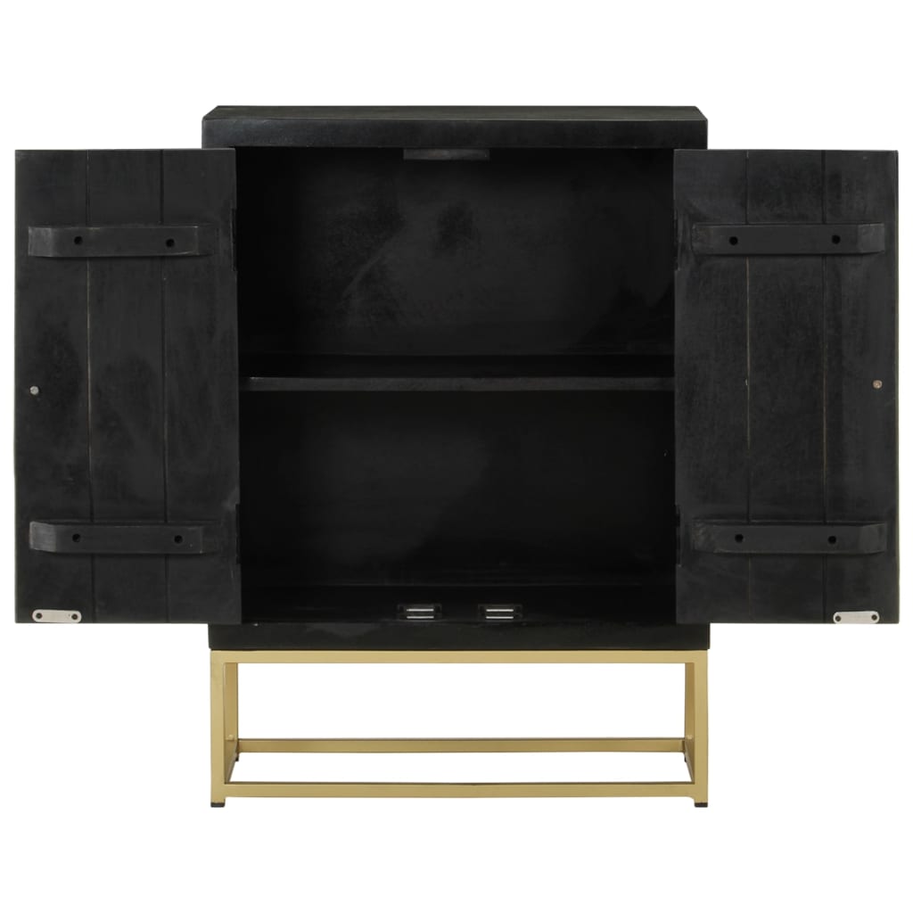 Credenza con 2 Ante Nero e Oro 55x30x75 cm Legno Massello Mango - homemem39