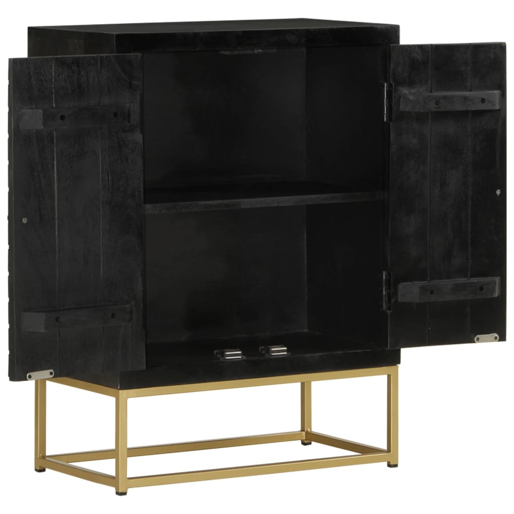 Credenza con 2 Ante Nero e Oro 55x30x75 cm Legno Massello Mango - homemem39