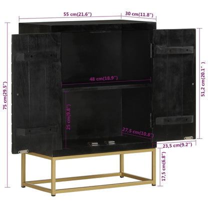 Credenza con 2 Ante Nero e Oro 55x30x75 cm Legno Massello Mango - homemem39