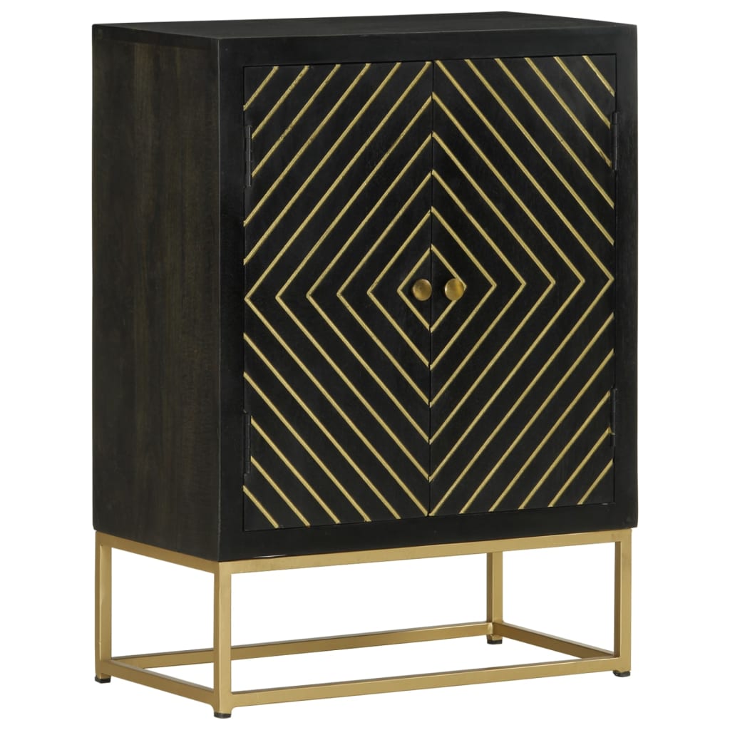 Credenza con 2 Ante Nero e Oro 55x30x75 cm Legno Massello Mango - homemem39